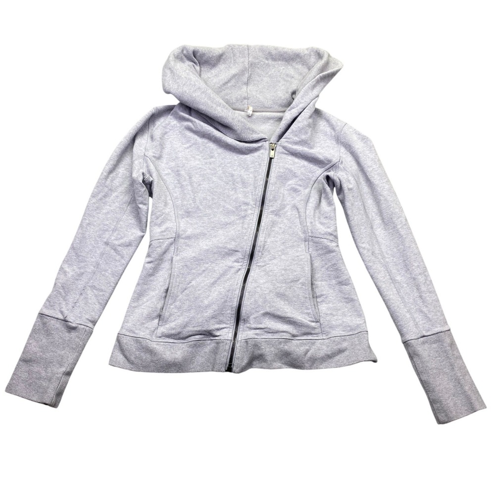 Lucy Womens Asymmetrical Zip Hoodie Heathered Lilac Grey Thumbholes Size S P‎